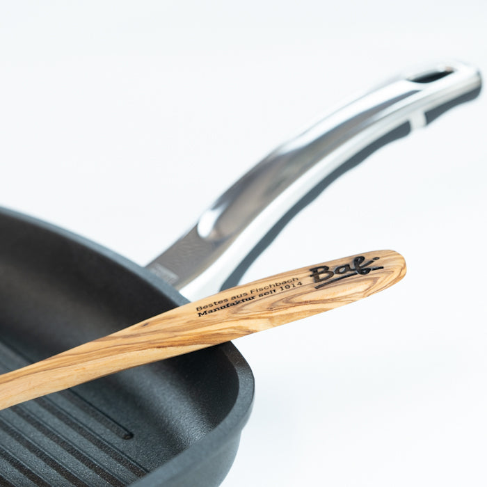 Viereckgrillpfanne 28 cm, inklusive Olivenholz Pfannenwender